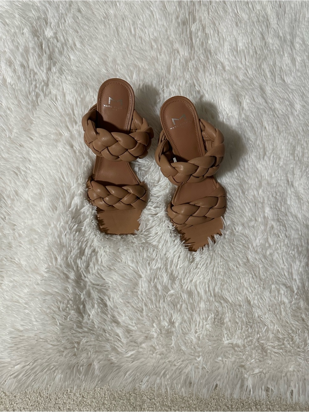 Marc Fisher Braided Double-Strap Slide Sandals in Tan